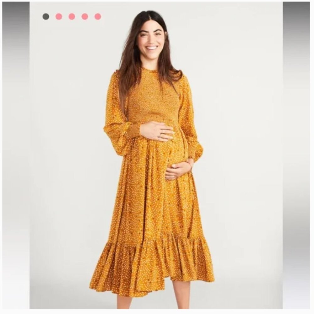 HATCH 0 Yellow Lana Maternity Dress Midi Longsleeve Comfy Women's XS Fall